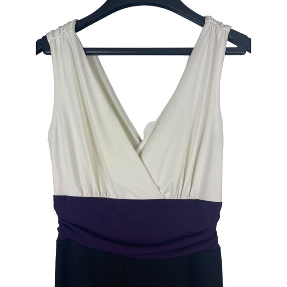 VTG 90s Bmoss Stretch Color Block V-neck A-line Sleeveless Dress S - Picture 3 of 11